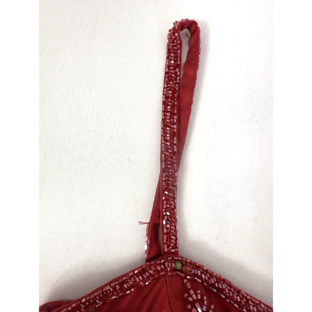 VTG Y2K Cache Red Pink Ombre Beaded Gown Dress Mesh Overlay Womens Size 4 FLAWS - Picture 6 of 16